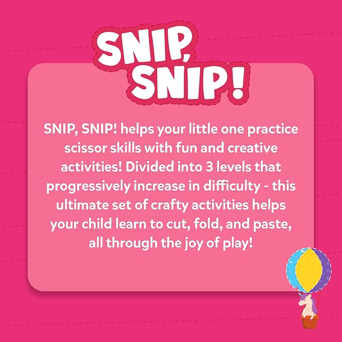 Skillmatics Scissor Skills Activity Book - Snip Snip, 25 Fun Cutting & Creative Activities for Preschoolers, 2 Child-Safe Scissors, Fine Motor Skills Craft Kit, Gifts for Kids Ages 3, 4, 5, 6, 7