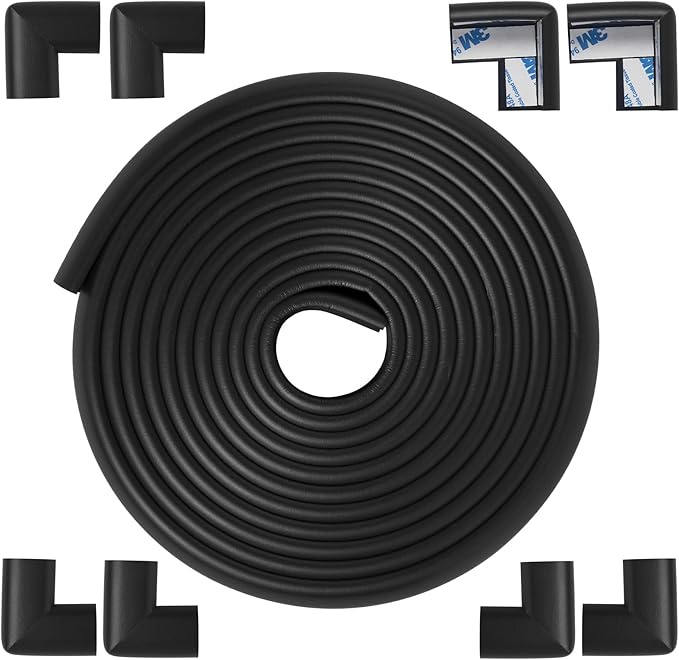 Foam Corner Protector Edge and Corner Guard, with 12.5 feet Length Foam Safety Bumpers, Baby Proofing Safety Table Corner Protectors (Black 12.5ft)