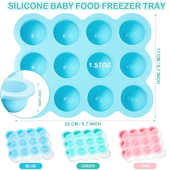 3 Pcs Baby Food Storage Container 12 Cup Silicone Baby Food Freezer Tray with Lid Stackable Reusable Silicone Freezer Tray for Food Vegetable Fruit Puree and Breast Milk(Multicolor)