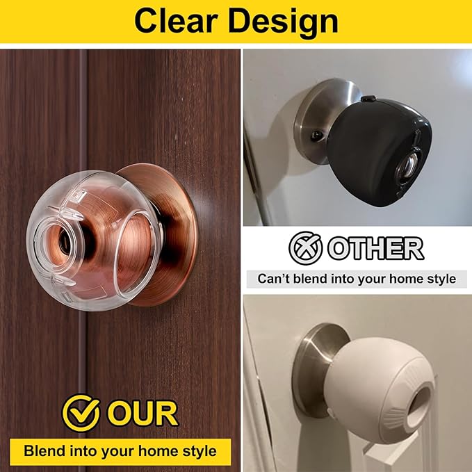 Clear Door Knob Safety Cover for Kids, 4 Pack Child Proof Door Knob Covers Fit More Color Knob Baby Proof Door Knob Covers Toddler Door Knob Cover Child Safety Door Knob Cover 2.7 X 2.3 Inches