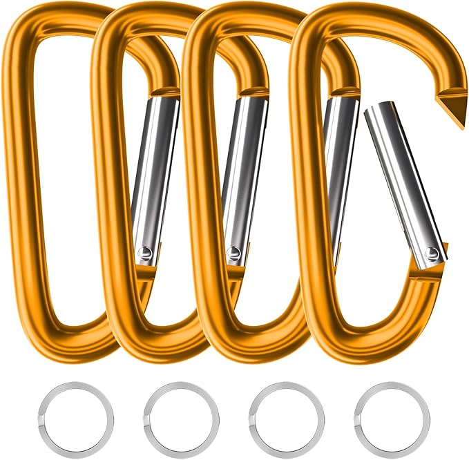 sprookber 4" & 5" Extra Large Aluminum Carabiner D Ring, Caribeener Clips, Spring Snap Hook for Keychain Clip, Set of 4