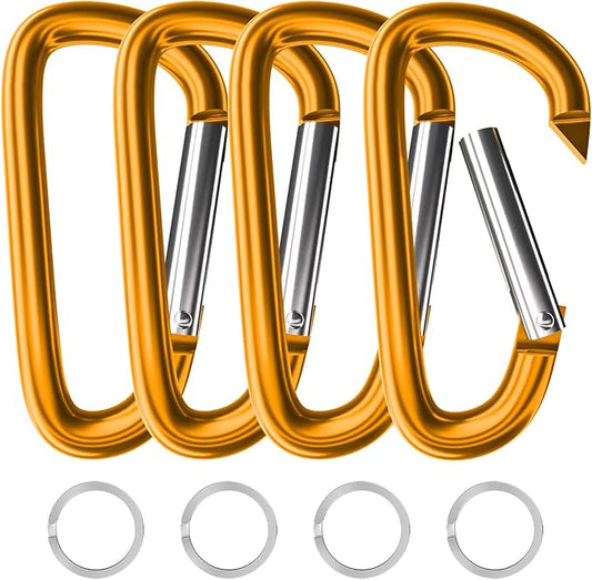 sprookber 4" & 5" Extra Large Aluminum Carabiner D Ring, Caribeener Clips, Spring Snap Hook for Keychain Clip, Set of 4