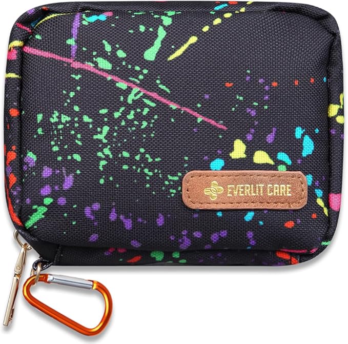 EVERLIT Mini Rescue Pack | 105 Medical Essentials Organized in Portable Storage Bag | Pocket Size Kids First Aid Kit with D Ring | Small Family-Friendly Travel Medical Kit (Splatter)