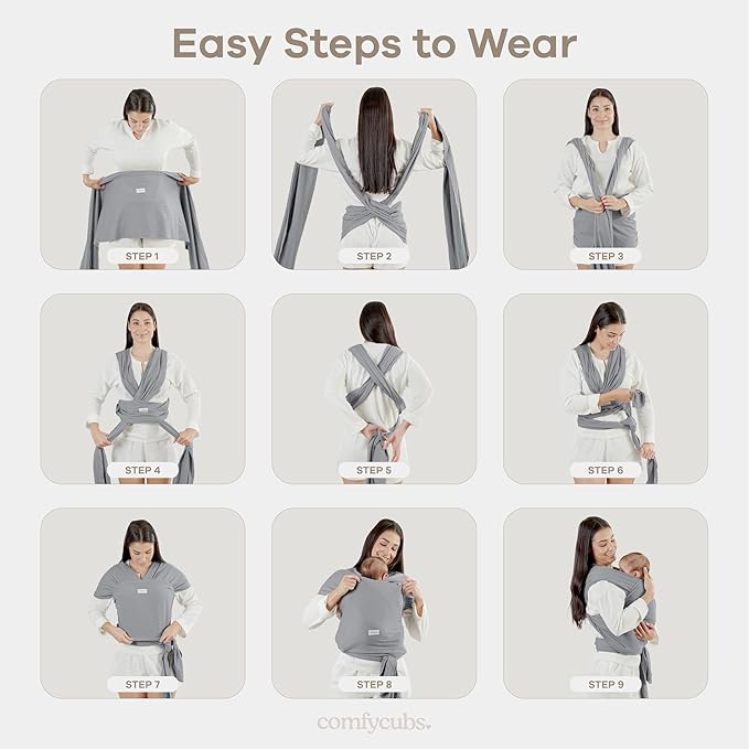 Comfy Cubs Baby Wrap Carrier - Soft & Secure Fit Cotton Blend Baby Carrier Newborn to Toddler - Hands-Free & Lightweight Infant Wrap - Adjustable, One Size Fits All Toddler Sling - Black