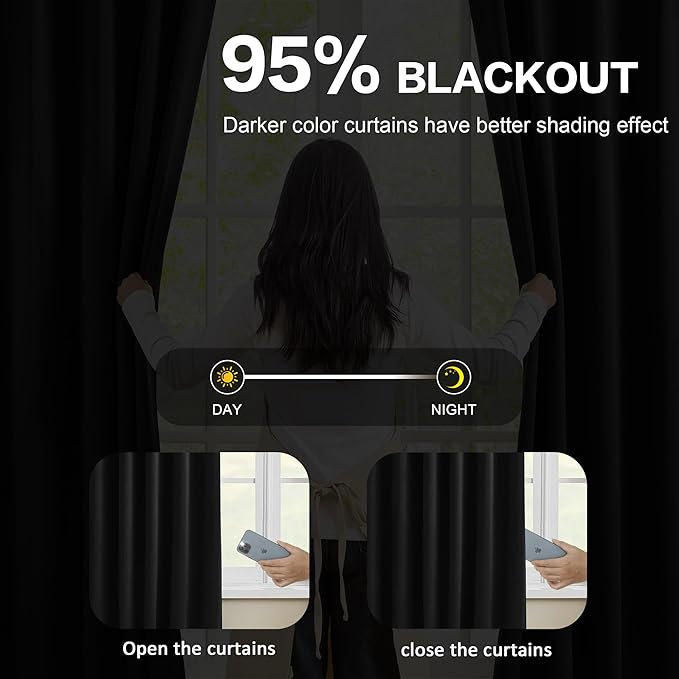 KEQIAOSUOCAI Extra Wide Black Pinch Pleated Curtains 100 x 105, Thermal Insulated Noise Cancelling Living Room Drapes 105 inches Long, Patio Sliding Glass Door Window Curtain 2 Panels