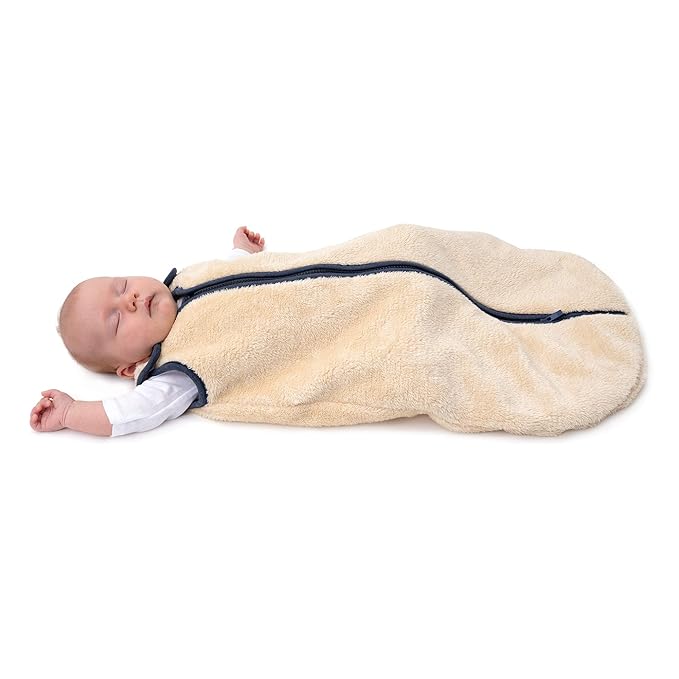 baby deedee Sleep Nest Teddy Baby Sleeping Bag, Oatmeal Navy, Medium (6-18 Month)