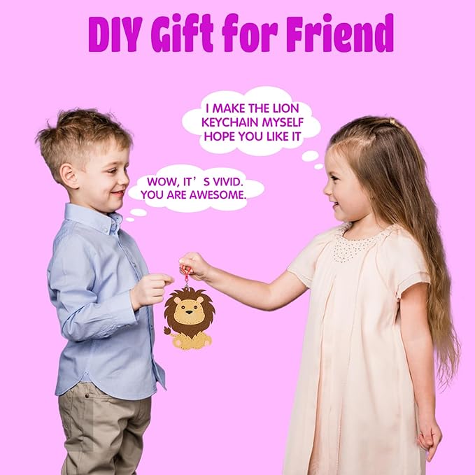 Sewing Kit for Kids, Friendship Keychain Making Toys, Beginner Arts and Crafts,8 Easy DIY Ornaments of Animal,Birthday Christmas Gifts Presents for Girls Age 6-12,Learn to Sew Embroidery