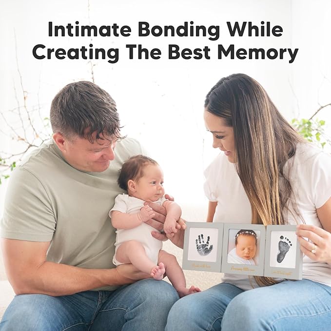 Inkless Baby Handprint and Footprint Kit for Newborn - Baby Footprint Kit, Newborn Keepsake Nursery Picture Frame,Dog Paw Print Maker,Personalized Gifts for New Mom,Showers & Registry(Cloud Gray/Gold)