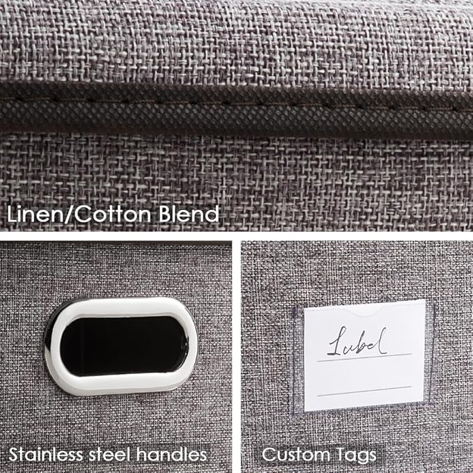 PRANDOM Collapsible Storage Containers with Lids [5-Pack] Linen Fabric Foldable Storage Bins Boxes Organizer Baskets Cube with Cover for Home Bedroom Closet Office Nursery (14.9x9.8x9.8)