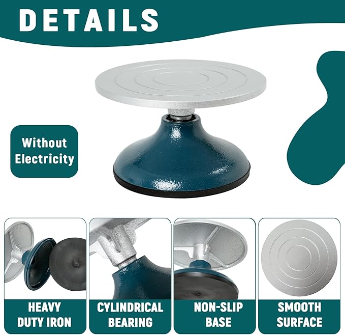 DUPDMKIN Banding Wheel All Metal Construction Banding Wheel for Pottery with Ball Bearings Pottery Tools for Clay Art Decorating (7 inch)