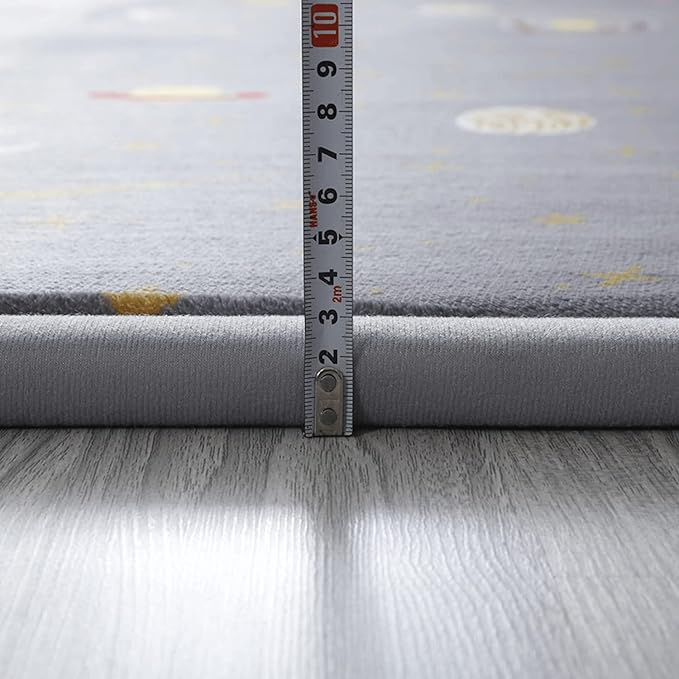 Loartee Coral Velvet Area Rug - 1" Thick Memory Foam Baby Play Mat, Washable Toddler Carpet, Home Decor for Living Room, Nursery, Kids Bedroom, Astral Gray, 4'11"x4'11"