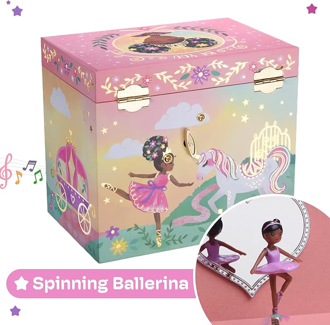 Jewelkeeper Jewelry Box for Girls - 2-Drawer Music Box with Little Queen Ballerina Dancing to Swan Lake, Cute Pink Design, Keepsake Storage for Treasured Accessories - 6.75 x 5.25 x 6 inches
