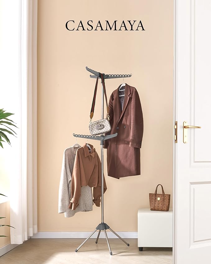 Clothes Drying Rack Foldable, 74.8 inch 2 Tier Laundry Drying Rack with Rotating Clothes Rail for 54 Pieces of Clothes, Space Saving, Indoor, Stainless Steel, Grey and Silver CDR002G01