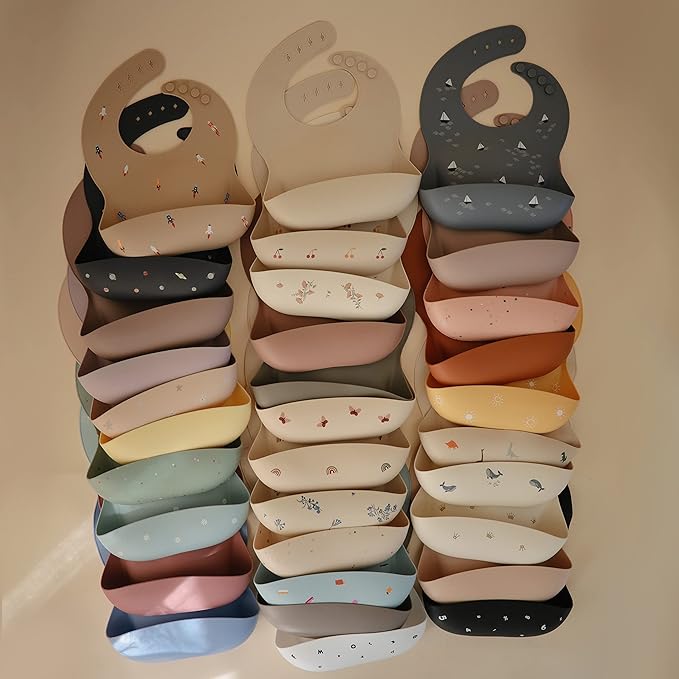 mushie Silicone Baby Bib | Adjustable Fit Waterproof Bibs (Powder Pink Confetti)