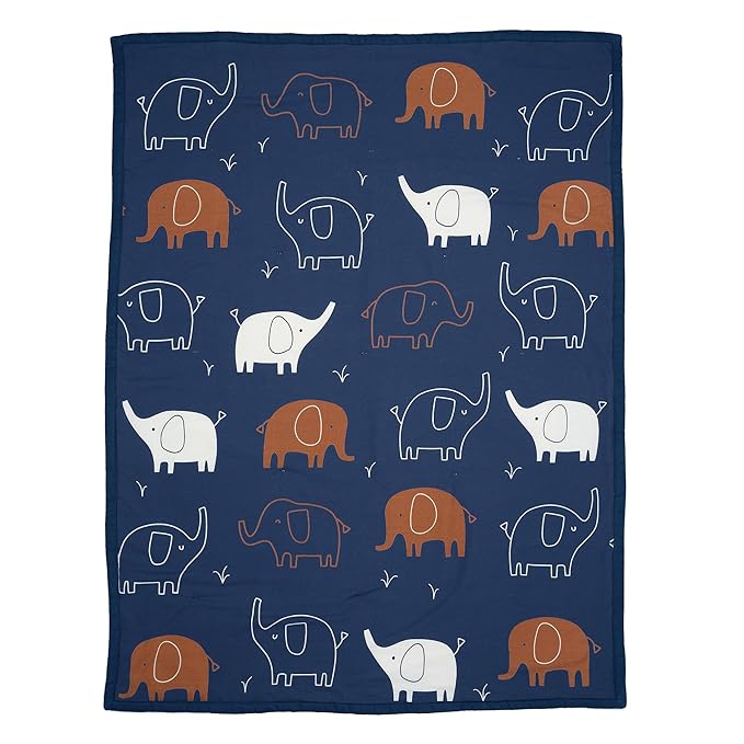 Lambs & Ivy Playful Elephant Blue/White Cotton 3-Piece Baby Crib Bedding Set
