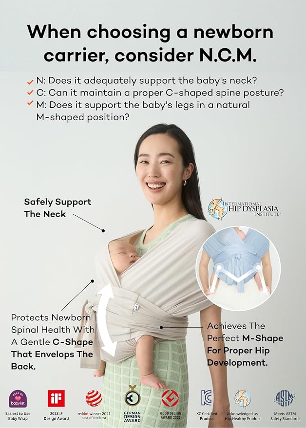 Konny Baby Carrier Flex SoftBreeze with Head Support - Adjustable, Easy to Wear Baby Wrap Sling, Perfect for Newborn Babies Essentials up to 44 lbs (XS-XL) - Khaki Grey