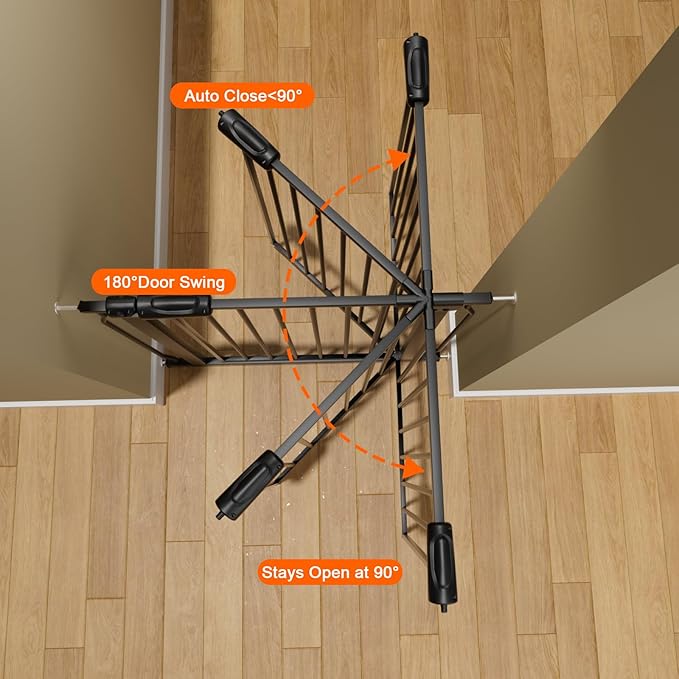 Extra Wide Baby Gate Extra Wide Extra Tall Dog Gates for Stairs Doorways Black Metal Tension Indoor Safety Gates with Pressure Mount 53-57.5 Inch