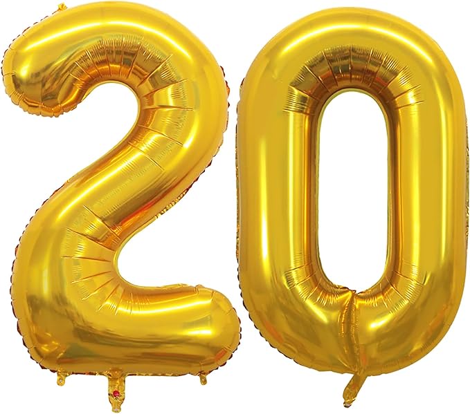 GOER Number 20 Balloons for 20th Birthday Party Decorations,42 Inch Jumbo Foil Helium Balloons for 20th Anniversary (Gold)