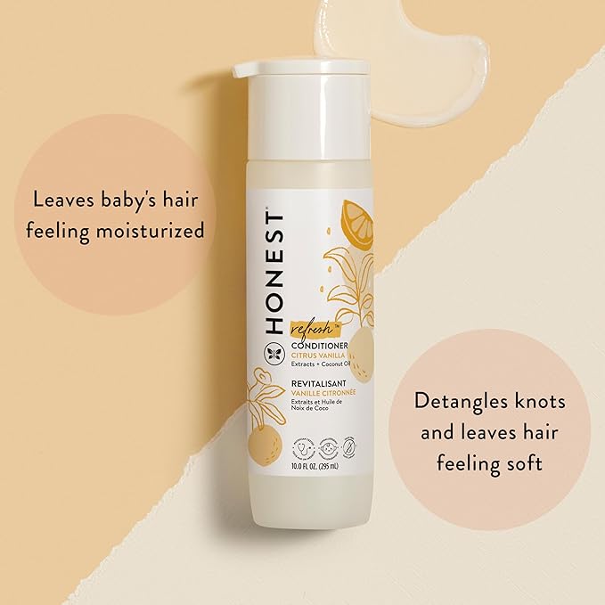 The Honest Company Silicone-Free Conditioner | Gentle for Baby | Naturally Derived, Tear-free, Hypoallergenic | Citrus Vanilla Refresh, 10 fl oz