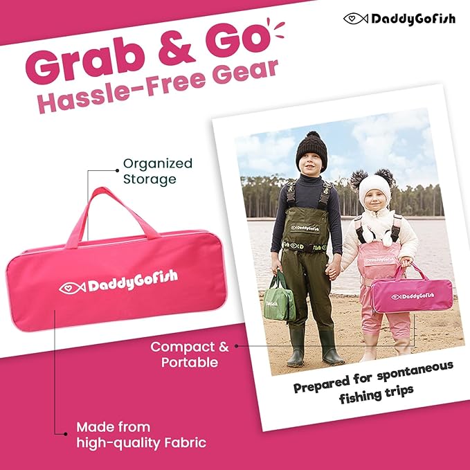 DaddyGoFish Kids Fishing Pole - Rod Reel Combo Tackle Box Starter Set - First Year Small Dock Gear Kit for Boys Girls Toddler Youth Age Beginner Little Children Junior Anglers Older Kids