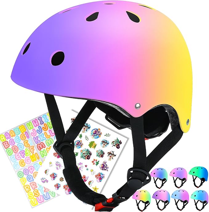 Color Gradient Adjustable Kids Bike Helmet Toddler Skateboard Helmets Boys Girls Child Ventilation Helmet for Multi-Sports Skating Cycling Scooter Balance