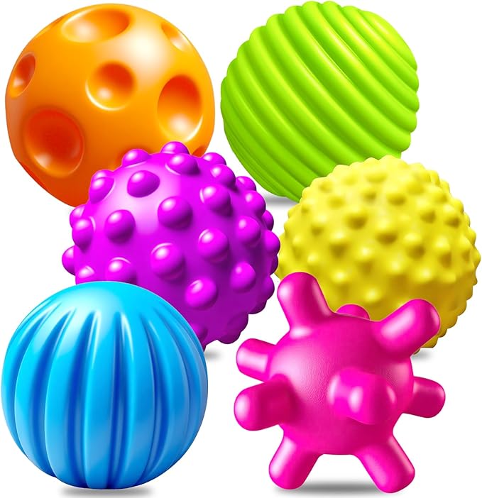 6 Pack Sensory Balls for Toddlers, Sensory Baby Toys, Infant Squeeze Sensory Toys Soft Multi Ball Set Gifts with Bright Color Textured