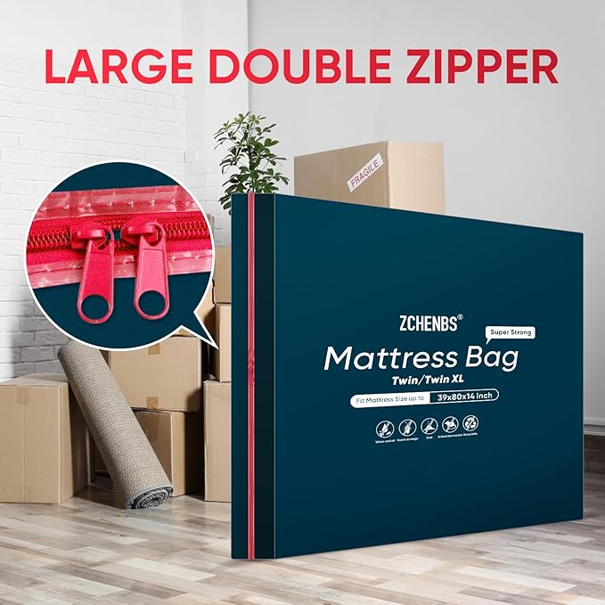 ZCHENBS® – Mattress Bags for Moving and Storage,Mattress Bag with Zippers,5 Mil Ultra-Thick Bed Bag,Waterproof,Anti-Tear,Heavy-Duty Mattress bag (Black, Twin/Twin XL-(1 Pack))