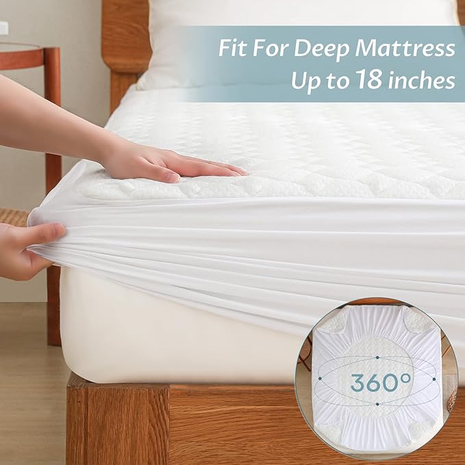 King Size Waterproof Mattress Protector Fitted Quilted Mattress Pad Cover with Deep Pocket Up to 18''