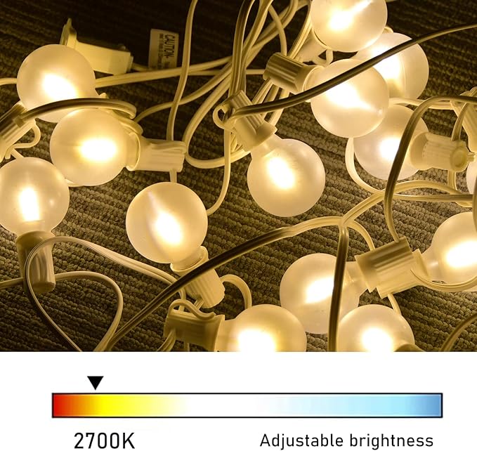 Outdoor LED String Lights, 50Ft with 52 Frosted White LED Globe Bulbs, Waterproof for Indoor/Outdoor Use, Perfect for Garden, Bistro, Pergola, Tents & Decorations, White