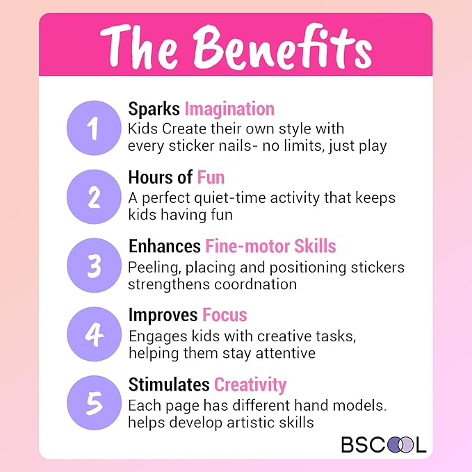 BSCOOL - Drawing, Coloring & Activity Book. Nail Design Book with Stickers and Guides. Fashion Design Sketchbook for Kids 5 and up. Little Designer Creativity Book - Nail Sticker Book. Gift for Girls