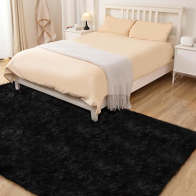 Black Area Rug, 5x7, Soft Plush for Living Room, Bedroom & Nursery, Non-Slip Indoor Carpet for Study, Kids Room Decor