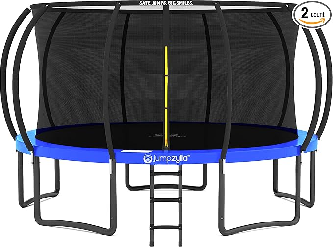 JUMPZYLLA Trampoline Outdoor 8FT 10FT 12FT 14FT 15FT 16FT with Enclosure and Ladder, ASTM Approved Recreational Trampoline for Kids and Adults, Anti-Rust Coated Frame