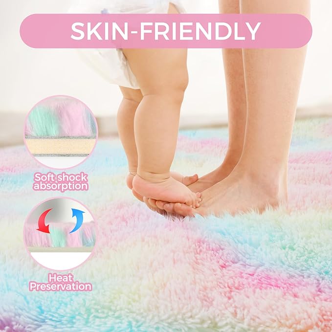 Ultra Soft Rug for Living Room, 5X8 Fluffy Shag Area Rug for Bedroom, Modern Shaggy Carpets Fuzzy Rug for Teens Dorm Nursery Home Decor Aesthetic, Upgrade Anti-Skid Durable, Rainbow