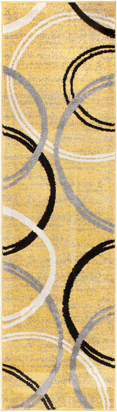 Rugshop Modern Wavy Circles Design Runner Rug 2' x 7'2" Yellow