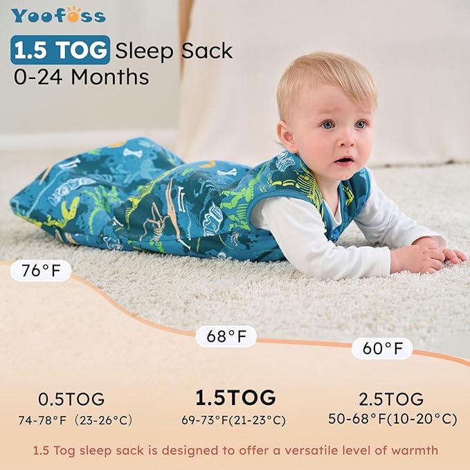 Yoofoss Baby Sleep Sack 6-12 Months, 1.5 Tog Baby Wearable Blanket with 2-Way Zipper, 100% Cotton Organic Fabric Winter Infant Sleeping Sack, Warm Soft Comfy