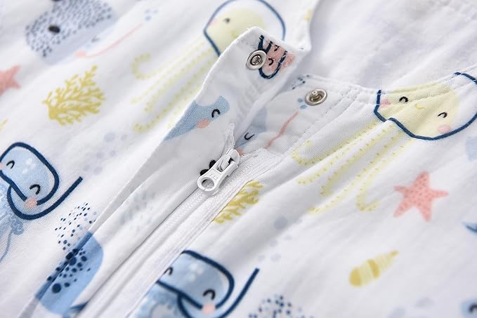 Baby Sleep Sack 1-2 T Baby Wearable Blanket 100% Organic Cotton 0.5 TOG Muslin Toddler Sleeping Sacks 2- Way Zipper Warm 12-24 Months