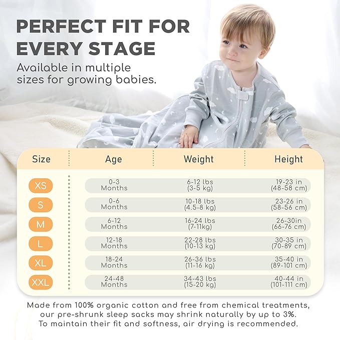 Mama Cheetah Baby Sleep Sack with Sleeves, 0.5 TOG Organic Cotton Wearable Blanket and Two-Way Zipper, Swaddle Transition Long Sleeve Sleeping Bag for Newborn Infant Toddler, 12-18 Months