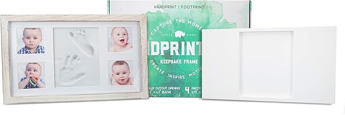 Little Hippo Baby Footprint Kit & Keepsake | Baby Handprint Kit | Baby Hand and Footprint Kit (Rustic White, Large)