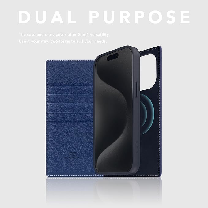 D8 Full Grain Leather Wallet Case for iPhone 15 Pro Max - [2-in-1] Handcrafted Detachable Diary Style with Magnetic MagSafe Back Cover, Gift Box Included (Navy Blue)