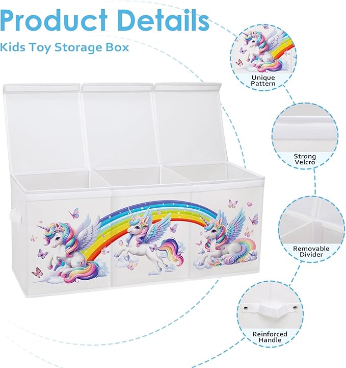 Large Toy Box Chest Organizer with Flip Lid for Kids, Collapsible Oxford Toy Storage Box with Handles for Boys Girls, Sturdy Waterproof Storage Organizer for Bedroom Playroom Nursery, 37.7×12.5×15.7''