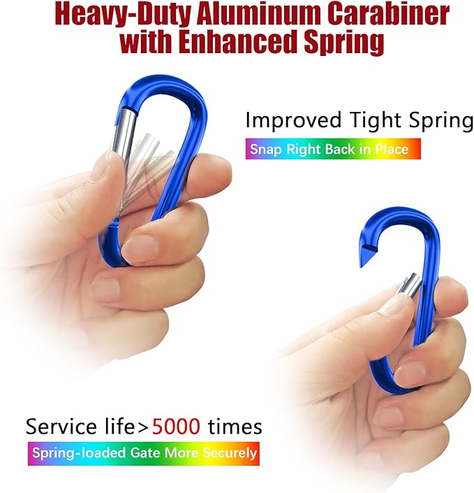 sprookber 4" & 5" Extra Large Aluminum Carabiner D Ring, Caribeener Clips, Spring Snap Hook for Keychain Clip, Set of 4