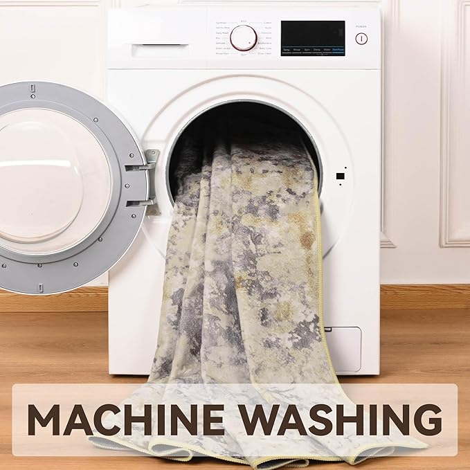 Living Room Rugs 6x9 Beige Washable Area Rug, Abstract Modern Bedroom Rugs Non Slip Stain Resistant Neutral Large Carpet for Nursery, Dining, Kids Playroom, Dining Room, Office