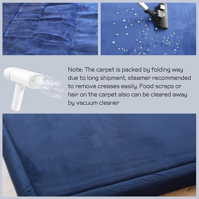 MAXYOYO Coral Velvet Area Rug, Thick Japanese Tatami Mat Living Room Carpet with Non-Slip Backing, Large Solid Color Mat for Bedroom Dormitory Yoga, Navy, 78 by 118 inch