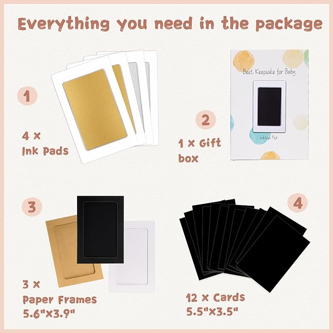 Inkless Baby Hand and Footprint Kit,Clean-Touch Ink Pad Kit,Safe No Mess Printing Infant Hand Foot Stamp,4 Pack Newborn Inkless Print Pads Best Keepsake or Gifts for Family