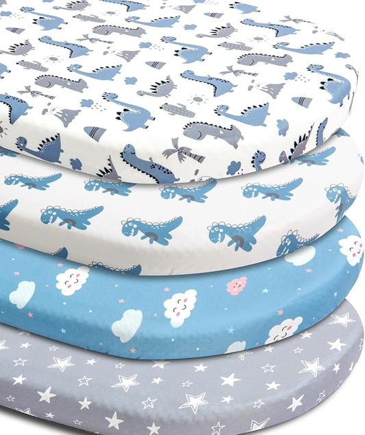 4 Pack Soft Baby Boy Sheets Dinosaur Star Cloud Soft Polyester Neutral Unisex Fitted Sheets Set for Baby Boys
