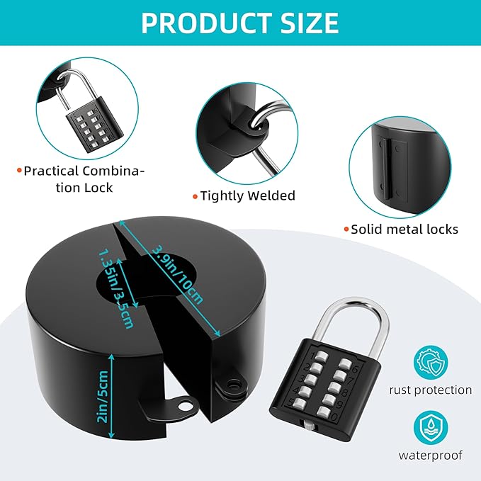 Door Knob Cover Lock with Combination Padlock, Child Proof Door Knob Covers, Door Knob Lockout Device for Dementia Elderly Safety, Renter Friendly Temporary Bedroom Door Lock (Black)