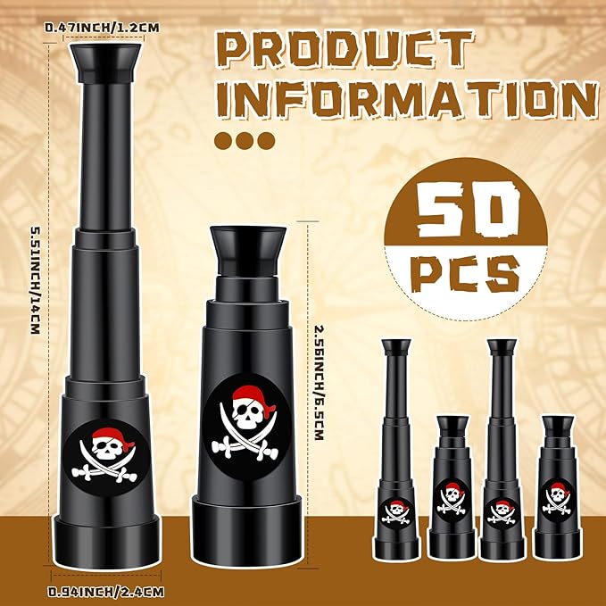 30 Pcs Halloween Pirate Telescope Bulk Pirate Party Favors Mini Plastic Monocular Telescope Toddler Spyglass Toy for Treasure Pretend Cosplay Birthday Party Black 2.6" to 5.5"