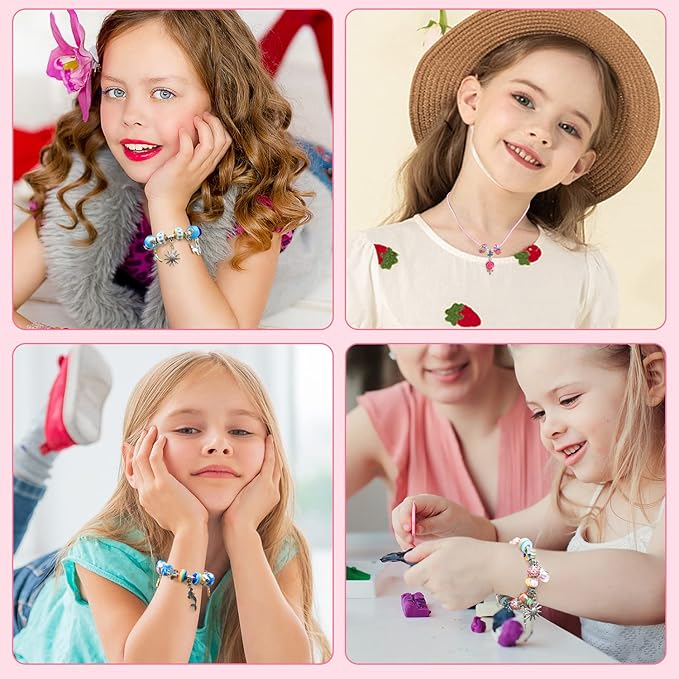 AIPRIDY Charm Bracelet Making Kit,Unicorn Mermaid Crafts Gifts Set Can Inspires Imagination and Creativity,Jewelry Making Kit Perfect Gifts for Girls 5-12 Years Old (72 Pieces Rose)