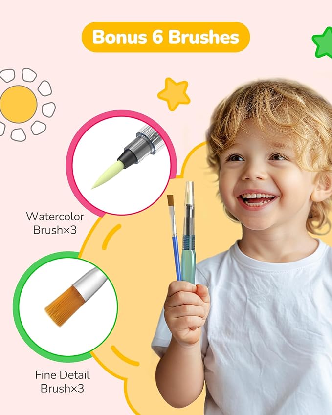 TECJOE 3 Pack Paint with Water Coloring Books for Toddlers, Watercolor Paint Set with 6 Brushes, Painting Activity for Kids Ages 4 5 6 7 8, Birthday Gifts Arts & Crafts Toy, Princess, Forest & Sea