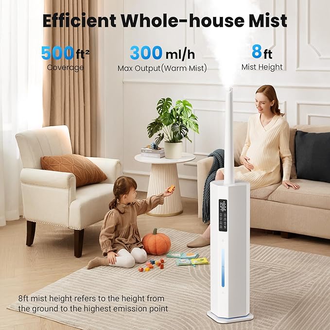 Humidifiers for Bedroom - GloryAir 2.38Gal/9L Top Fill Cool Mist Humidifier for Large Room 500ft² 120H Last with Auto Mode 7-Color Light Humidistat Aroma Box Quiet Humidifiers for Plants Baby & Adults